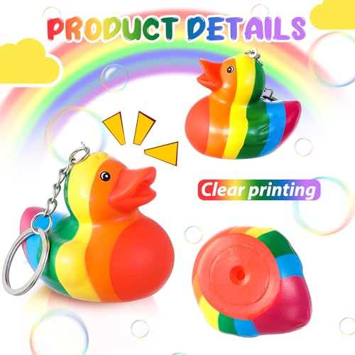 Image of Deekin 12 Pcs Pride Rainbow Rubber Ducks Keychain Gay Pride Cruise Rubber Ducks for Colorful Birthday LGBT Party Favors Gift Favors (Rainbow)