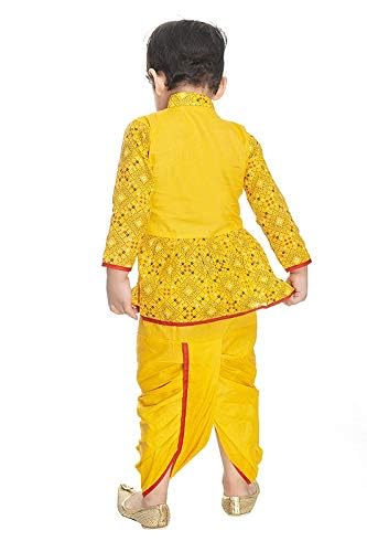 PK HUB Baby Boys Traditional Rajasthani Angrakha Dress with Dhoti | Cotton Ethnic Wear Set with Full Sleeves | Festive & Cultural Outfit for Infants & Toddlers (5-6 Y, Yellow) 1