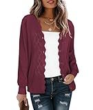 LILBETTER Women's Long Sleeve Button Down V-Neck Cardigan Knit Shrugs Sweater 2025(Wine Red Medium)