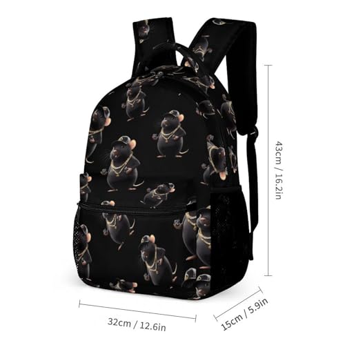 Black Rat with Hat Dice Travel Backpack Casual Daypack Shoulder Bag with Adjustable Shoulder Straps2