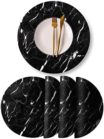 Black Marble Placemats Dinner Mat Round Placemats Set of 4 Non Slip Washable Table Mats for Kitchen Dinner Table Restaurant 13 x13 inch