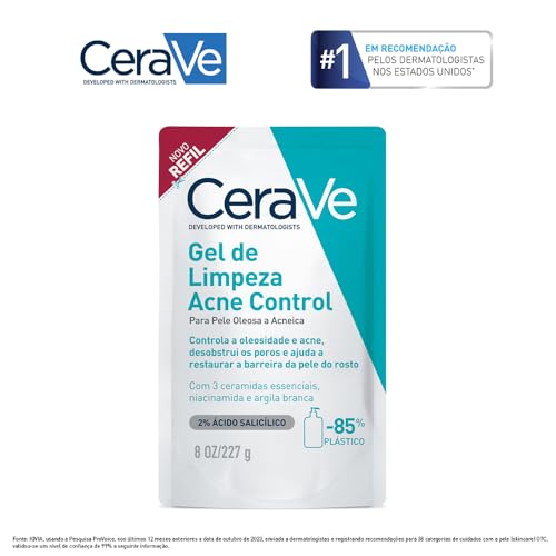 CeraVe, Refil Gel de Limpeza Acne Control Para Pele Oleosa a Acneica com Niacinamida e Ácido Salicíl