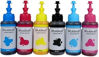 Splashjet Sublimation Ink for Epson L805, L800, L1800 - Heat Transfer Printing on Mugs, Mobile Cases, Polyester T-Shirts etc for use with Epson 6 Color Printers (70gm x 6 Color) Ink Bottle – 501907