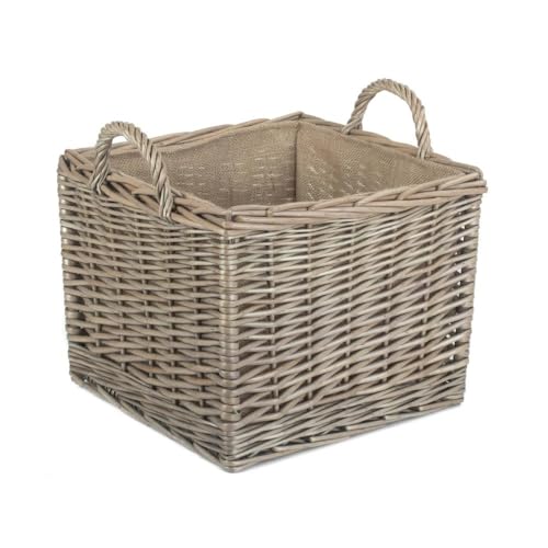Red Hamper Cesta para Troncos ST042 de Mimbre Grande con Revestimiento de arpillera y Lavado Antiguo