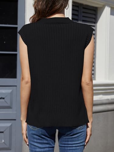 Image of ZDC Womens V Neck Sweater Oversized Sleeve Casual Ribbed Knit Tank Tops Loose Fit