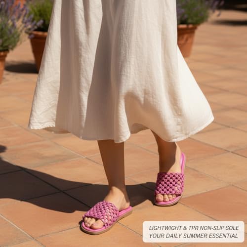 Image of Ruiee Wide Width Flat Sandals for Women. | Wide Width Sandals, X-Wide Feet Slides, Summer Braided Flat Slides, Versatile, Fashion Comfort