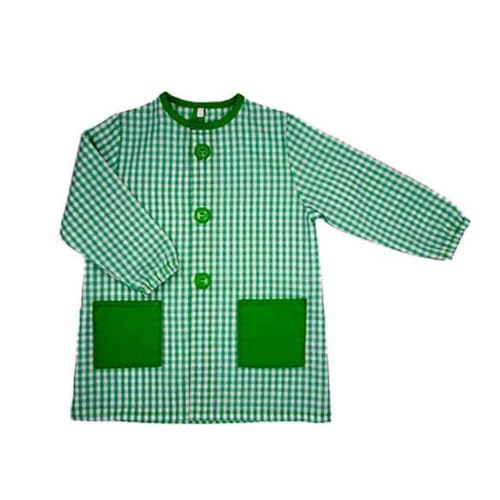 KINKIES Bata de guardería y colegio para niñas y niños con dos bolsillos y puños ajustados (Verde, 3 años)