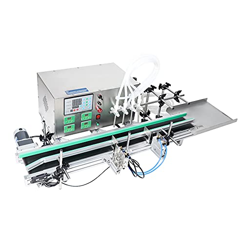 SIERINO Automatische Vierkopf-Füllmaschine für Flüssigkeiten mit Förderband, Automatischer Digitaler Flaschenfüller Füllmaschine für Kleine Fließbänder Cover