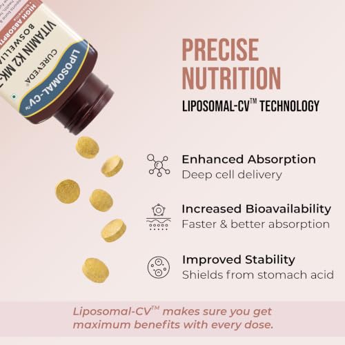 Image of Cureveda Liposomal Vitamin K2 MK-7 55mcg | with Boswellia 25mcg Stronger Bones & Improved Heart Health (120 Tablets)