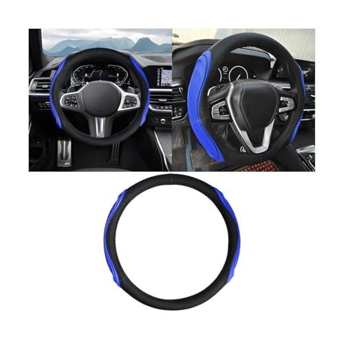 Image of Osilly 15 Inch Car Leather Steering Wheel Cover, Automotive Accessories Elastic Breathable Anti-Slip Soft Wheel Protector Fits Men and Women, Suitable for SUVs, Trucks, Vehicles and RVs (Black /Blue)