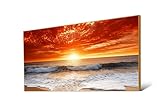 Ocean Sunset Canvas Wall Art,Sunset Wall Picture,Beach Mural,Living Room Paintings,Cuadro Para Sala,Decorative Pictures for Living Room Wall,Bedroom Paintings Ready to Hang (Gold Frame, 31' L x 15' W - 80x40cm)