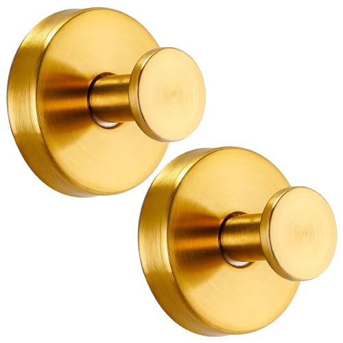warlve Suction Cup Hooks Reusable No Drill Stainless Steel Shower Hooks Towel Hook Robe Hook Heavy Duty on Smooth and Non-Porous Surfaces in Bathrooms Kitchen Bedroom (2, Brushed Gold)
