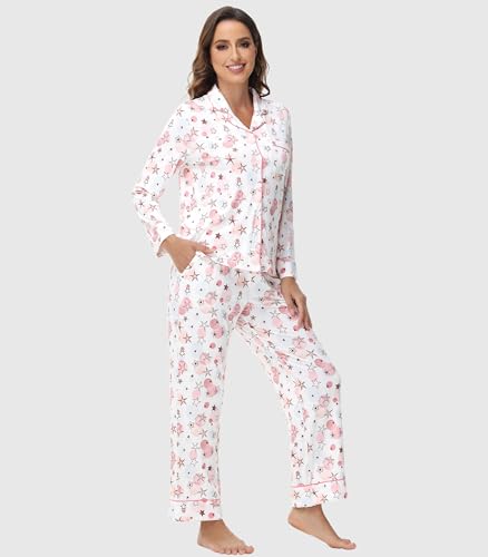 Image of Pajamas Set for Women Soft Knit Button Down Sleepwear 2 Piece Breathable Viscose from Bamboo Pjs S-XXL