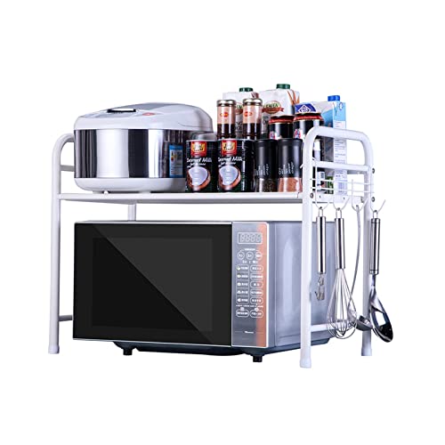 Estante blanco para microondas, estantes de almacenamiento de cocina con gancho, acero al carbono, estante para tostador, horno, resistente y fácil de montar, ahorra espacio en tu cocina