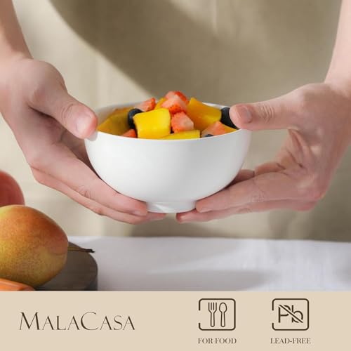Image of MALACASA 14 Oz Small Ceramic Bowls Set of 8, White Porcelain Bowl for Rice | Perfect for children, dessrt, Side dishes, rice, & ice cream; scratch-resistant, stackable, microwave, oven & dishwasher safe