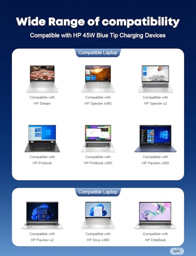 45W 19.5V 2.31A Laptop Charger for HP Stream 14 13 11, Pavilion x360 15, EliteBook 840 G3 G4, ProBook, Chromebook 11 EE - AC Adapter Power Supply Cord with Durable Blue Tip L-Shape Connector