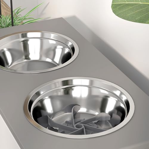PawHut Erhöhter Hundenapf Höhenverstellbar Futternapf mit Stauraum Wassernapf 2 x 2000ml Edelstahlnäpfen Langsamfutternapf verstellbar Fressnapf Futterstation für Große Hunde Katzen Grau
