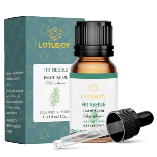 LOTUSJOY 100% Pure Organic Fir Needle Essential Oil 0.34 Fl Oz Natural Fir Needle Oil in Amber Glass Bottle with Dropper for Diffuser Massage Skin Care DIY