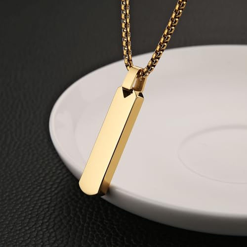 HZMAN Bar Pendant Necklace for Men High Polished Simple Cool Stainless Steel Vertical Cuboid Bar Necklace Jewelry Gift3