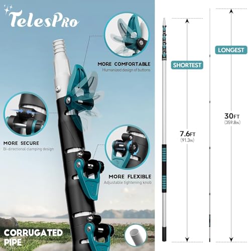 Image of TelesPro 36 Foot High-Reach Duster Kit with 7-30FT Extendable Pole - High Ceiling Duster Cleaning Kit with Telescopic Pole,Cobweb Duster, Chenille Ceiling Fan Duster, Microfiber Feather Duster
