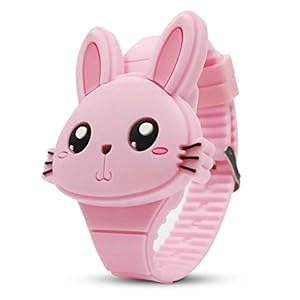 Busaky Kids Cute Digital Watch ,Cute Rabbit Shape Girl Watch LED Fashion Silicone Animal Shape Clamshell Design Wrist…