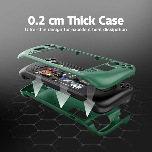 Image of bibuks Steam Deck Case,Steam Deck OLED Protective Case,Non-Slip Skin Protective Shell Accessories with Kickstand ,2 Screen Protector, 4 Thumb Grip (Green)
