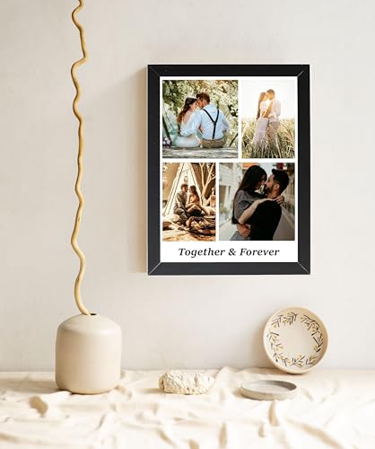 Image of Wood 4 Images Customized Photo Collage Vertical Frame for Birthday, Anniversary, Wedding Gift, Personalized Collage Gift, Wall Rectangular Photo Frame - 6x8 Inch, Black