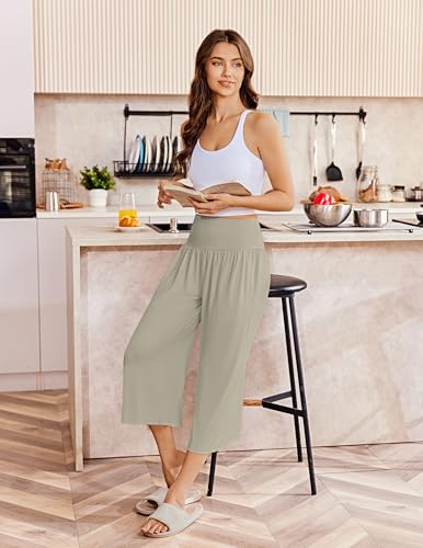 Image of Ekouaer 2 Pack Womens Pajama Pants 2026 Wide Leg Capri Yoga Pants Lounge Comfy Sleep Pj Bottoms with Pockets