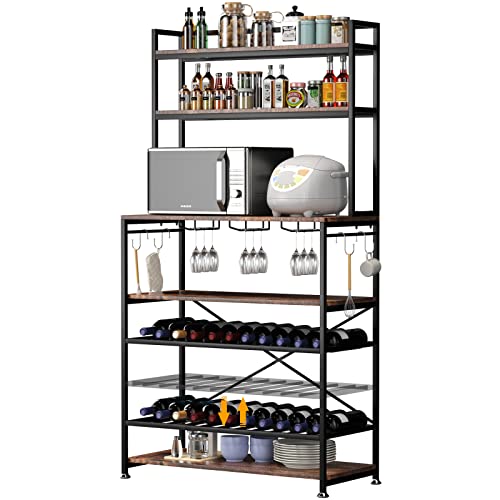 VEVOR 6 Tier Kitchen Bakers Rack with Wine Storage, Baker’s Rack with Storage for Kitchen, Adjustable Wine Rack, Microwave Stand with 4 Side Hooks and Wine Glass Holder Free Standing, Dark Brown VEVOR 6 Tier Kitchen Bakers Rack with Wine Storage, Baker’s Rack with Storage for Kitchen, Adjustable Wine Rack, Microwave Stand with 4 Side Hooks and Wine Glass Holder Free Standing, Dark Brown