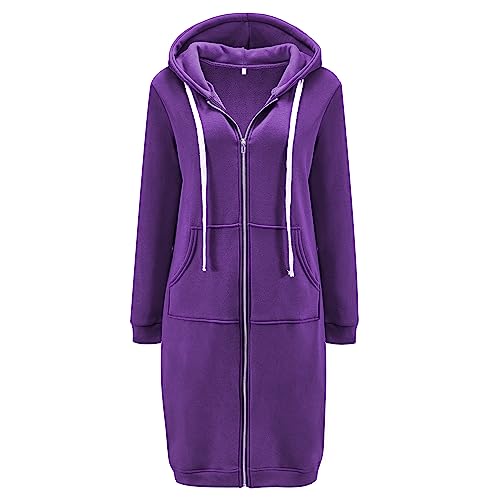 DUOYANGJIASHA Womens Hoodies 2025 Zip Up Sweatshirts Oversized Fashion Long Hooded Fall Winter Fleece Jackets with Pockets Purple