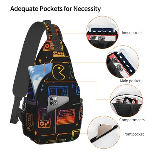 Colorful Game Video Gaming Pattern Black Portable And Large Capacity Men'S Casual Cross Chest Bag4