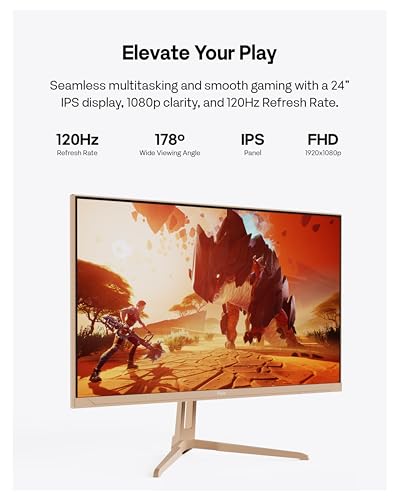 Image of Pixio Two PX246 Wave Beige 24 inch 120Hz Refresh Rate FHD 1080p Resolution IPS Panel 4ms GTG Response Time Gaming Monitor and PS1D Wave Beige Dual Monitor Arm