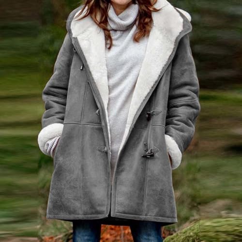 Womens Winter Coats with Hood Warm Sherpa Fleece Lined Jackets Button Faux Suede Pea Coat Outerwear4