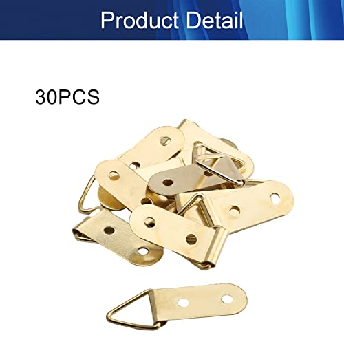 Image of Aicosineg 30Pcs Triangle Ring Picture Hangers Hardware Assortment Kit for Hanging Clock Paintings Picture Frame Home Decoration Artwork Creative Photo Hanging Solutions Golden Tone 1.49x0.43in