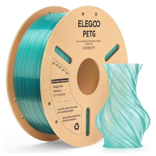 ELEGOO PETG Filament 1.75mm Transparent Green 1KG, Translucent 3D Printer Filament High Precision, Strong & Durable 1kg Spool(2.2lbs) Fits for Most FDM 3D Printers
