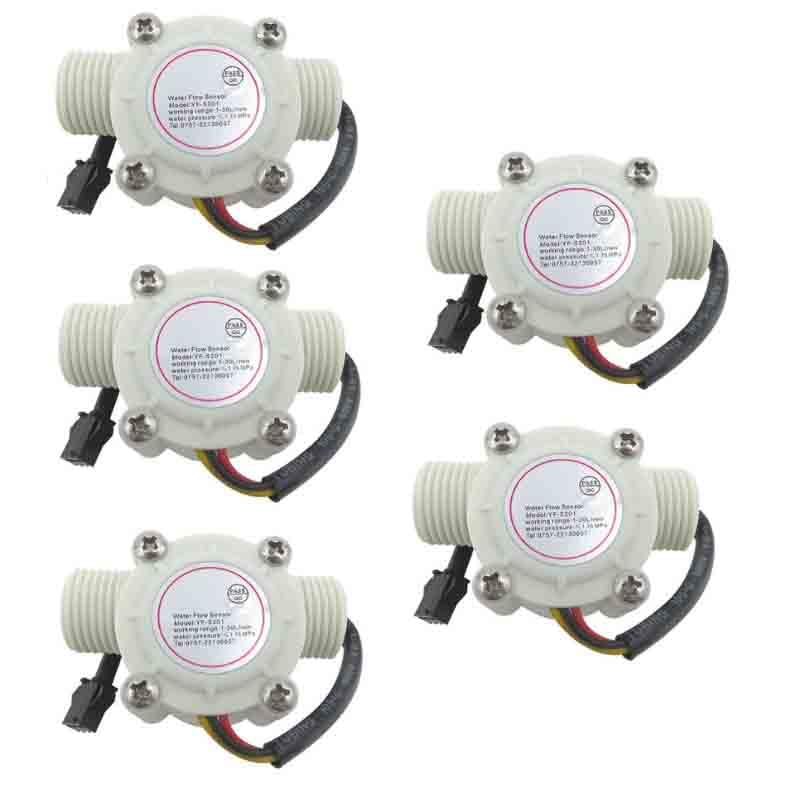 5PCS YF-S201 Water Flow Sensor 4-Point G1/2 Interface Water Heater Water Dispenser Hall flowmeter (Black)