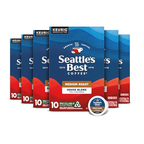 Seattle's Best Coffee House Blend Medium Roast K-Cup Pods | 6 boxes of 10 Pods (60 Total Pods)
