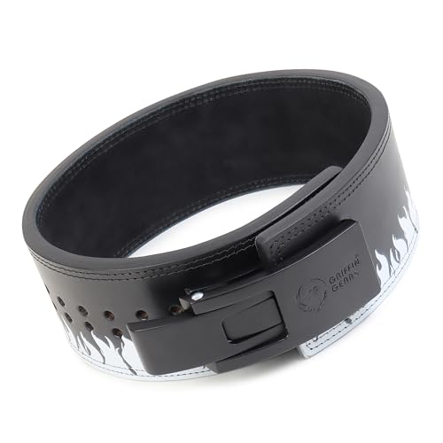 Image of 10MM UV Print Designer Lever Gym Belt | Custom Powerlifting Belt | 100% Full Grain Genuine Leather | IPF Standard | White Fire Belt with Black Buckle | Size Small