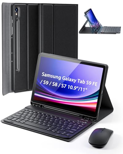Cover Per Samsung Galaxy Tab S10 Lite/S10 FE (2025)/S9 FE (2023)/Tab S9 (2023)/Tab S8 (2022)/Tab S7 (2020) 10.9-11 Pollici italiana tastiera Con wireless Bluetooth tastiera Mouse Keyboard Case Nero