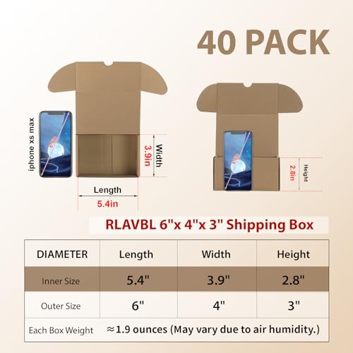 Image of RLAVBL 6x4x3 Small Shipping Boxes Set of 40, Brown Corrugated Cardboard Mailer Box for Packing, Mailing, Business