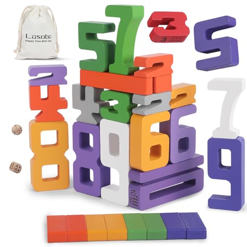 Lasoba Wooden Number Building Blocks Large Digit Blocks 1-10 Number Toys