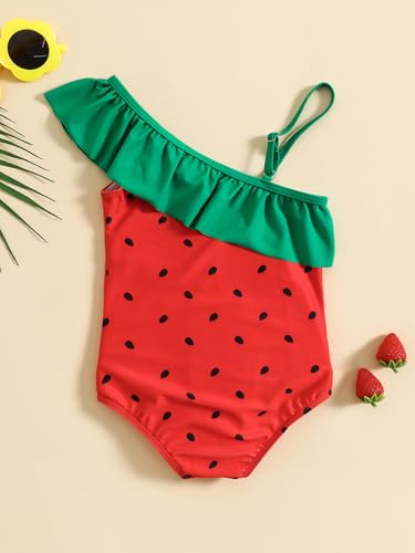 Girl's One Piece Beach Swimwear Cute Print Ruffle Hem One Shoulder Swim Bathing Suit2