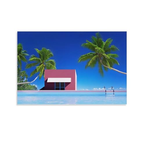 イラストレーター永井博の風景ビーチポスター (25) クール 壁アート キャンバス パネル オフィス装飾 ぶら下がる 版画 ギフト08x12inch(20x30cm)