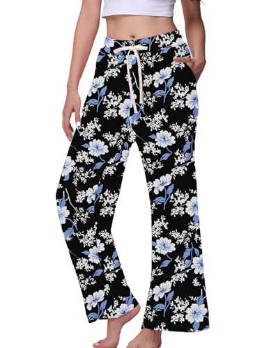 Image of Veseacky Women's Wide Leg Lounge Pants Yoga Pajamas Comfy Stretch Drawstring Pajamas Puls Size Dance Bottoms S-4XL