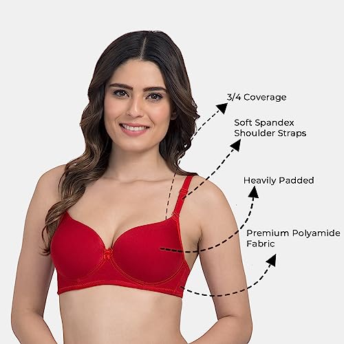 Image of Tweens - Heavily Padded Semi Push-Up Bra - Polyamide Fabric - 3 /4th Coverage, Wireless, Multiway Straps, Seamless - Everyday T-Shirt Bra