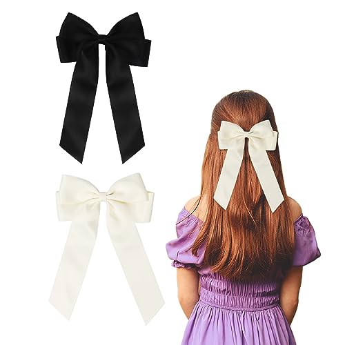 Nideen 2 Stück Haarschleife Haarspange Mit Schleife, Schleife Haare für Mädchen Damen(Schwarz, Beige)