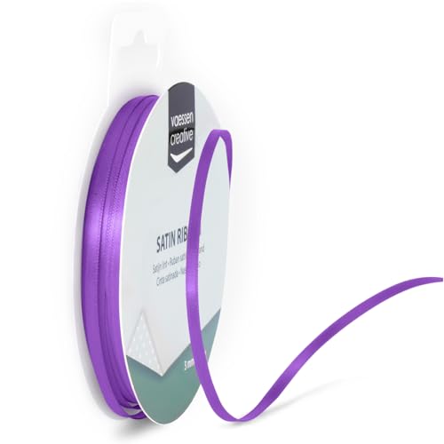 Vaessen Creative Ruban Satin - Violet - 100 m x 3 mm - Bolduc - Biais de Couture - pour Cadeau, Emballage, Bouquet Mariage, Cheveux et Ballon