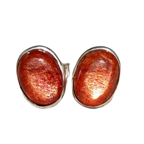 Boucles d'oreilles pierre de soleil naturelle et argent sterling 925 au style minimaliste