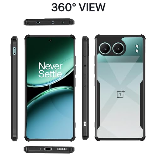 Image of Pikkme Crystal Clear Transparent Back Cover | Ultra Hyrbid | Full Camera Protection | Raised Edge | Bumper Case for OnePlus Nord 4 5G (Black)