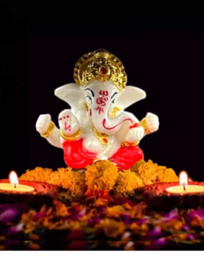 Image of Expleasia, Exuberant & Luxury Decor Mukut Ganesha Idol with Wooden Temple for Home mandir| Temple| car Dashboard| Gift Items | Festival Item| showpiece| Temple Decor